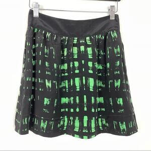 Myne | 100% Silk Mini Skirt Green Black Pockets Abstract Two Layers